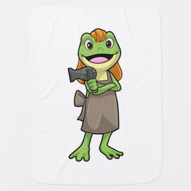 Frog as Hairdresser with Hairdryer Baby Blanket (Front)