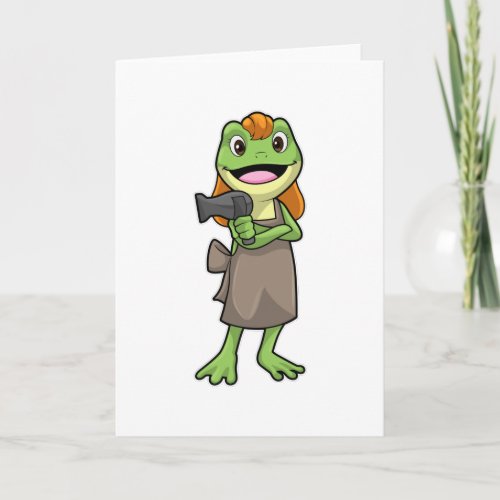 Frog as Hairdresser with Hairdryer Card