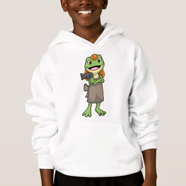 Frog as Hairdresser with Hairdryer Hoodie (Front)