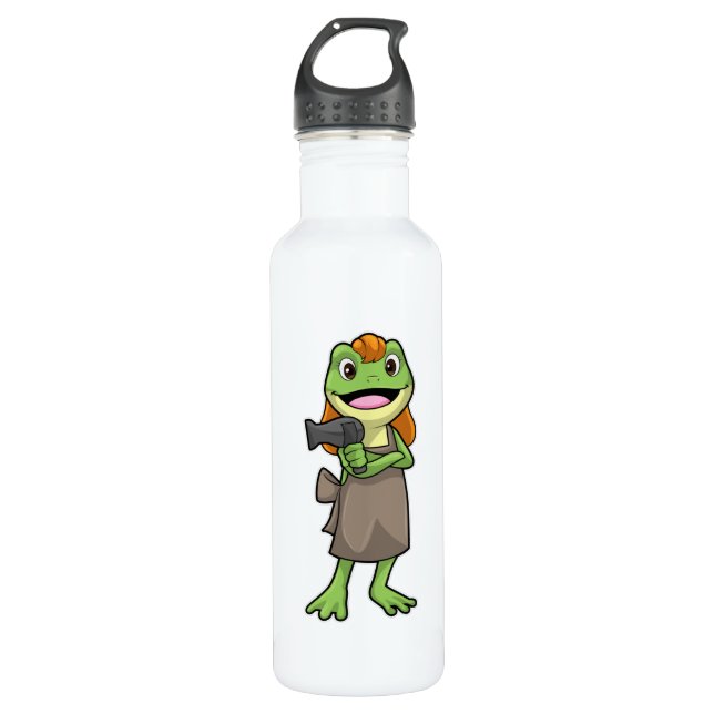 Frog as Hairdresser with Hairdryer Stainless Steel Water Bottle (Front)