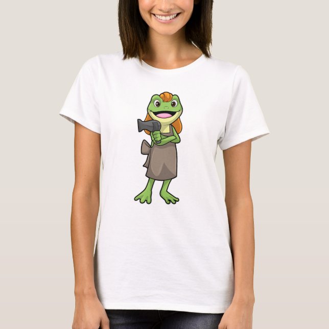 Frog as Hairdresser with Hairdryer T-Shirt (Front)