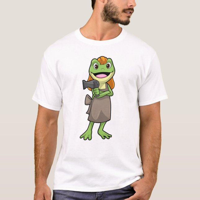 Frog as Hairdresser with Hairdryer T-Shirt (Front)