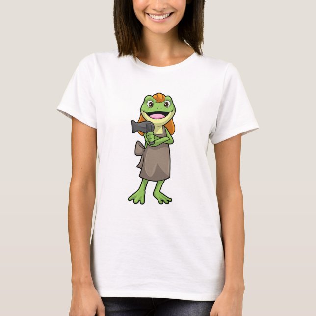 Frog as Hairdresser with Hairdryer T-Shirt (Front)
