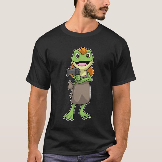Frog as Hairdresser with Hairdryer T-Shirt (Front)