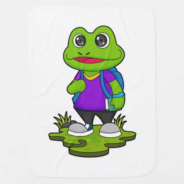 Frog as Hiker with Backpack Baby Blanket (Front)