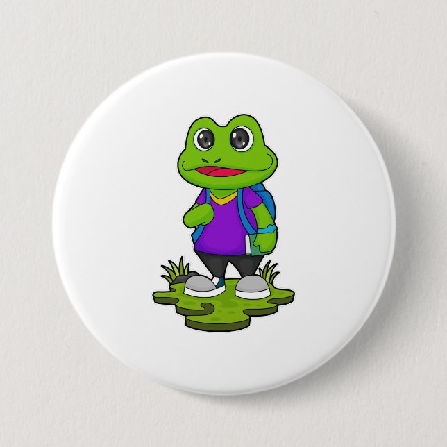 Frog as Hiker with Backpack Button (Front)