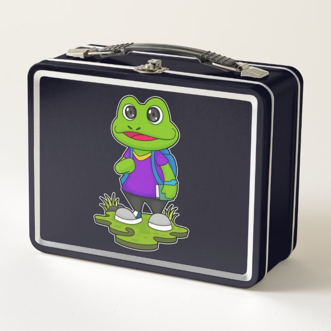 Frog as Hiker with Backpack Metal Lunch Box (Front)