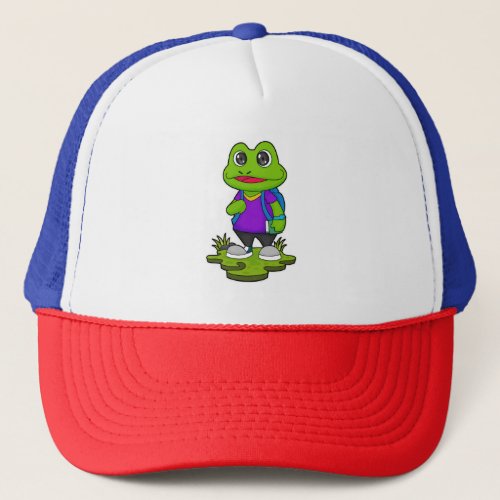 Frog as Hiker with Backpack Trucker Hat