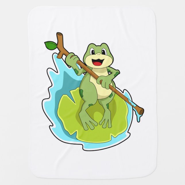 Frog as Hiker with Stick Baby Blanket (Front)