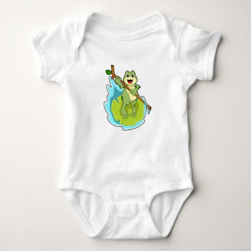 Frog as Hiker with Stick Baby Bodysuit