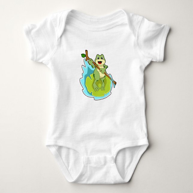 Frog as Hiker with Stick Baby Bodysuit (Front)