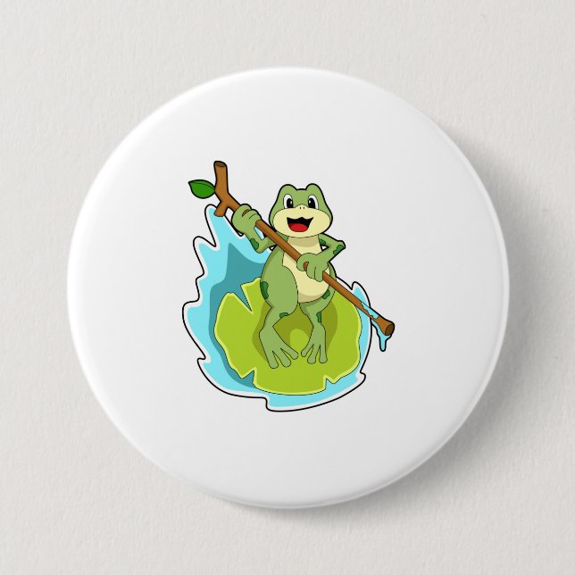 Frog as Hiker with Stick Button (Front)