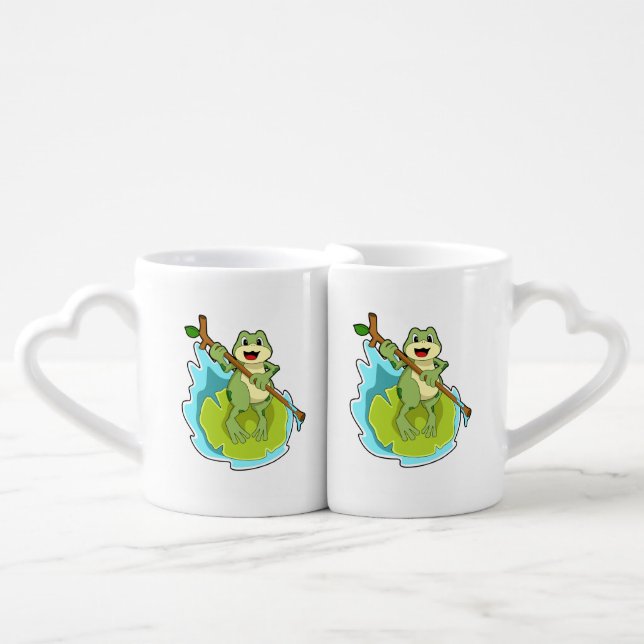 Frog as Hiker with Stick Coffee Mug Set (Front Nesting)