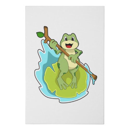 Frog as Hiker with Stick Faux Canvas Print