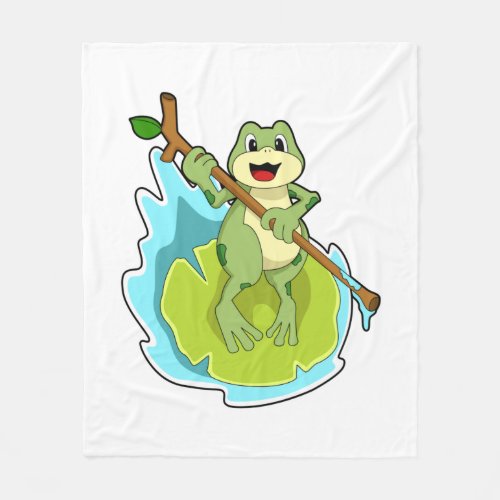 Frog as Hiker with Stick Fleece Blanket