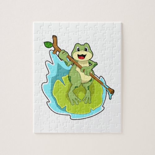 Frog as Hiker with Stick Jigsaw Puzzle