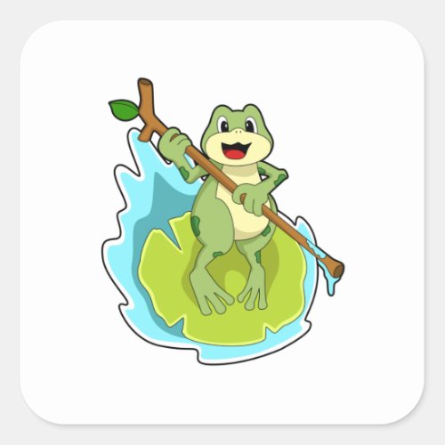 Frog as Hiker with Stick Square Sticker