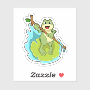 Frog as Hiker with Stick Sticker