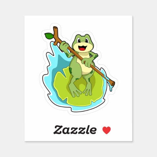 Frog as Hiker with Stick Sticker