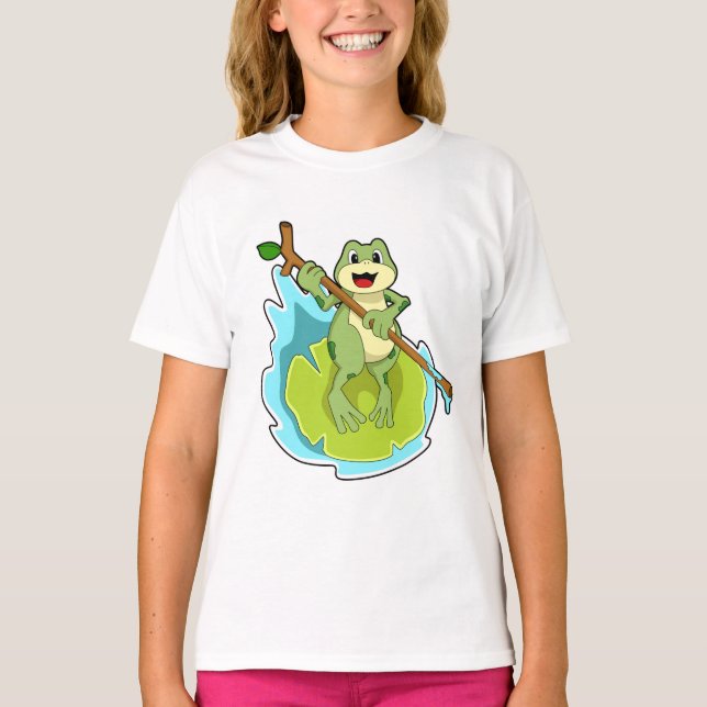 Frog as Hiker with Stick T-Shirt (Front)