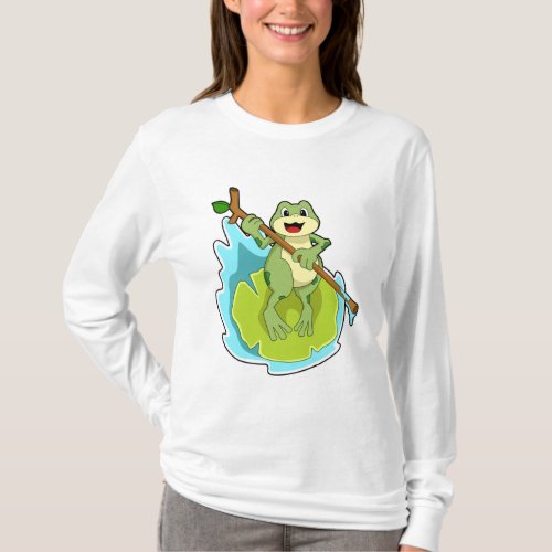 Frog as Hiker with Stick T_Shirt