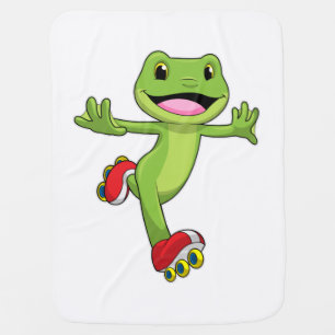 Frog as Inline skater with Roller skates Baby Blanket