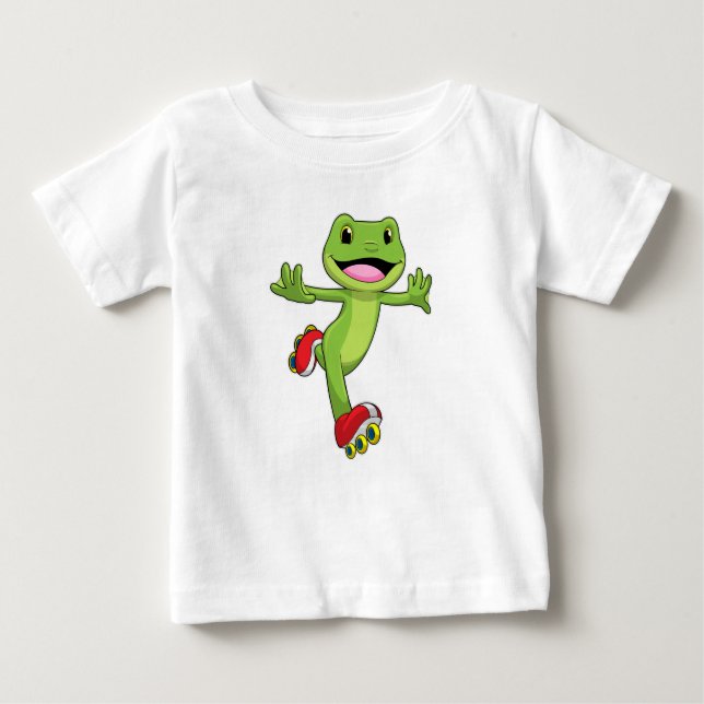 Frog as Inline skater with Roller skates Baby T-Shirt (Front)