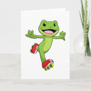 Frog as Inline skater with Roller skates Card