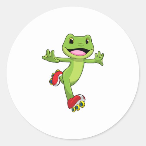 Frog as Inline skater with Roller skates Classic Round Sticker