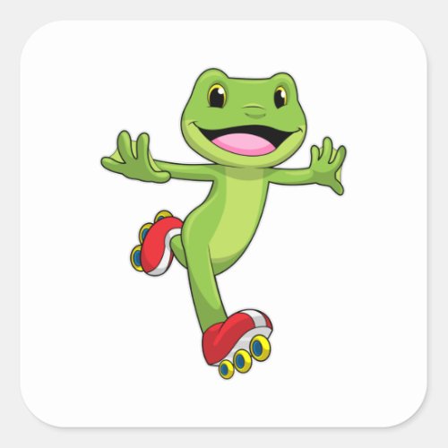 Frog as Inline skater with Roller skates Square Sticker