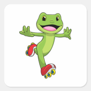 Frog as Inline skater with Roller skates Square Sticker