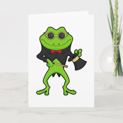 Frog as Magician with Magic wand  Hat Card