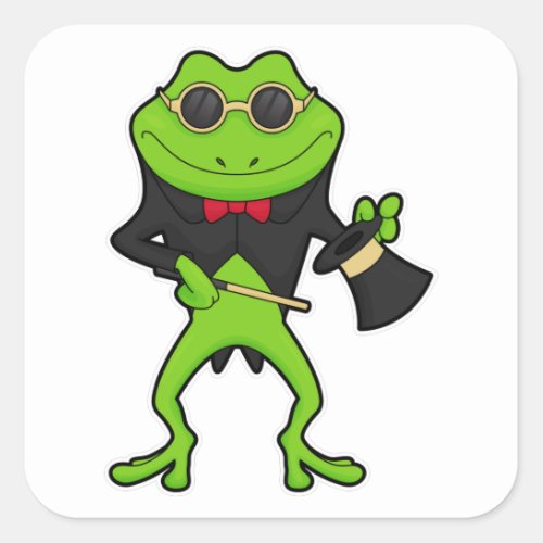 Frog as Magician with Magic wand  Hat Square Sticker