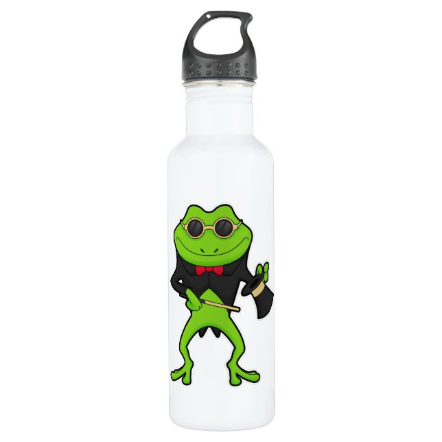 Frog as Magician with Magic wand & Hat Stainless Steel Water Bottle (Front)