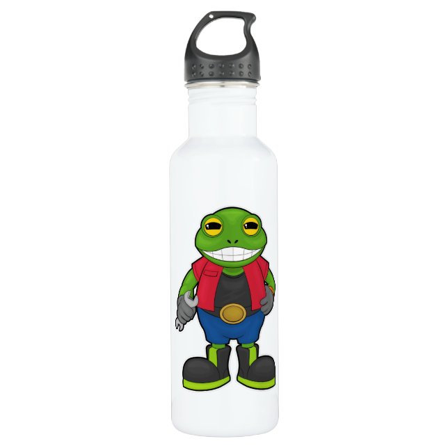 Frog as Mechanic with Spanner Stainless Steel Water Bottle (Front)