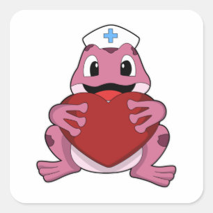 Frog as Nurse with Heart Square Sticker