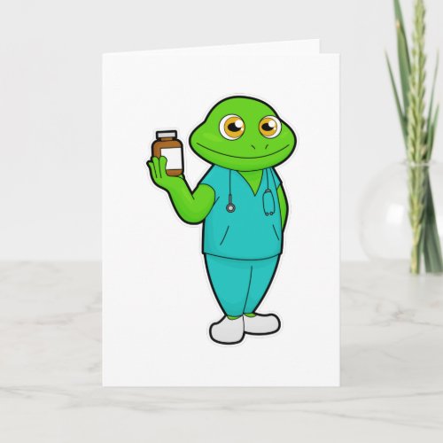 Frog as Nurse with Medicine  Stethoscope Card