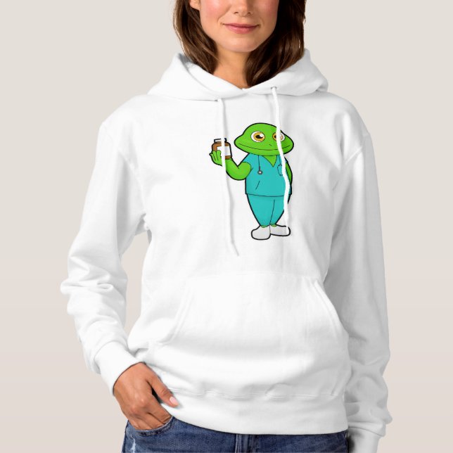 Frog as Nurse with Medicine & Stethoscope Hoodie (Front)