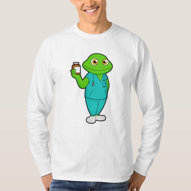 Frog as Nurse with Medicine & Stethoscope T-Shirt (Front)