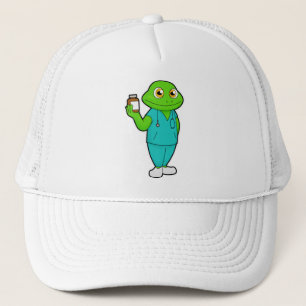 Frog as Nurse with Medicine & Stethoscope Trucker Hat