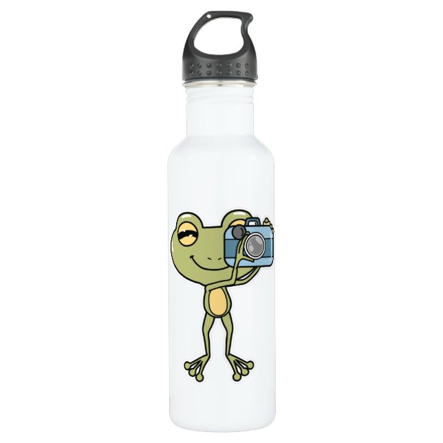 Frog as Photographer with Camera Stainless Steel Water Bottle (Front)