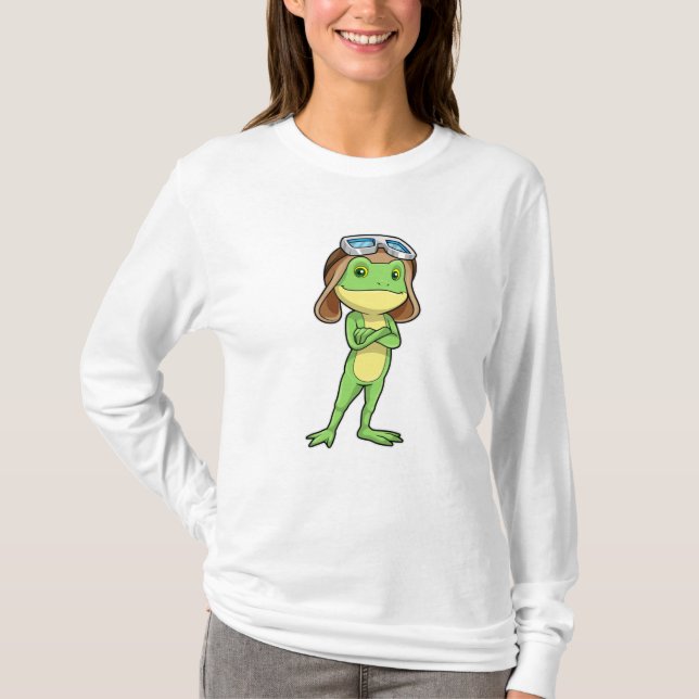 Frog as Pilot with Hat & Glasses T-Shirt (Front)