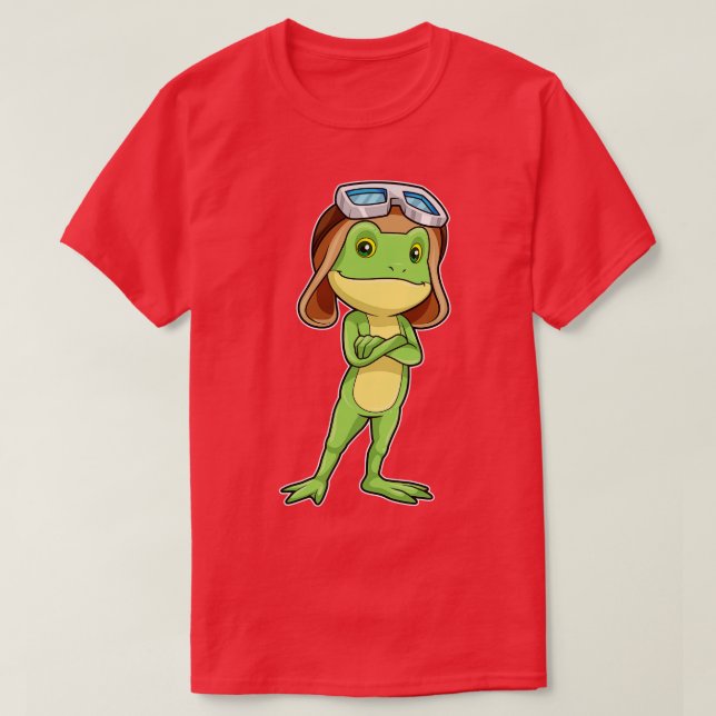 Frog as Pilot with Hat Glasses T-Shirt (Design Front)
