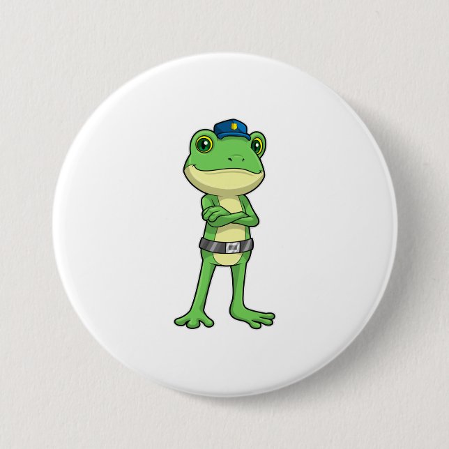 Frog as Police officer with Police hat Button (Front)