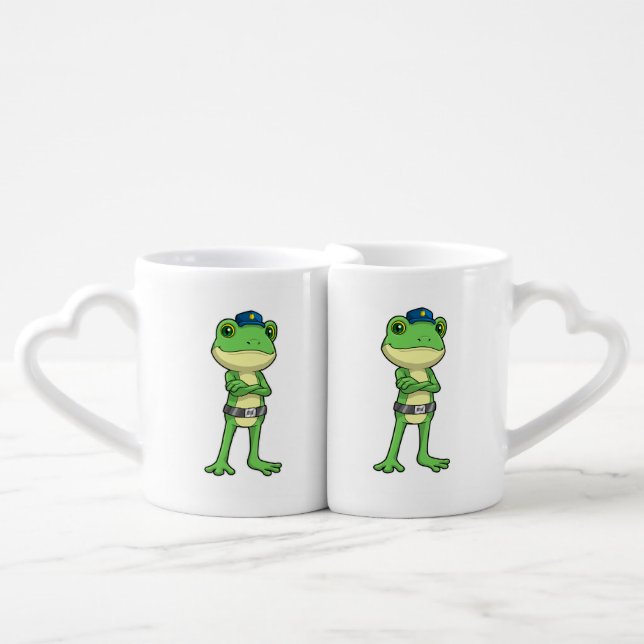 Frog as Police officer with Police hat Coffee Mug Set (Front Nesting)