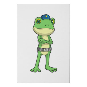 Frog as Police officer with Police hat Faux Canvas Print