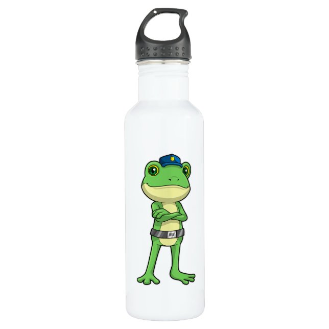 Frog as Police officer with Police hat Stainless Steel Water Bottle (Front)