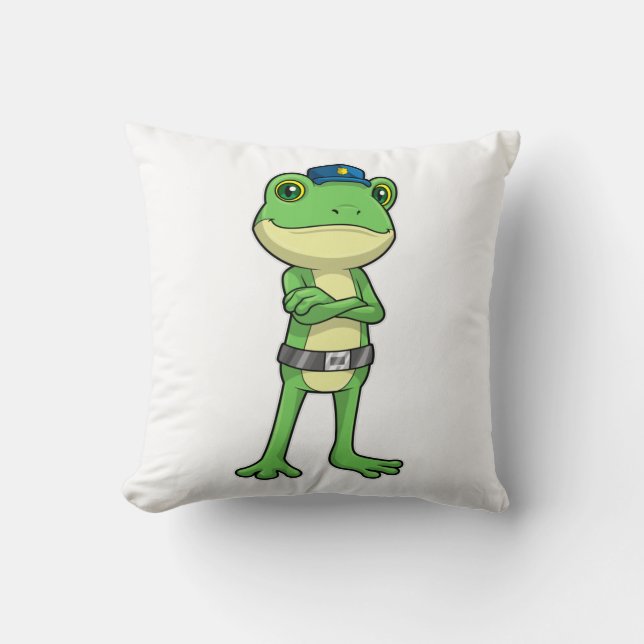 Frog as Police officer with Police hat Throw Pillow (Front)