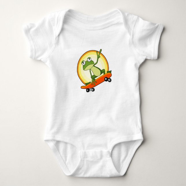 Frog as Skater with Skateboard Baby Bodysuit (Front)