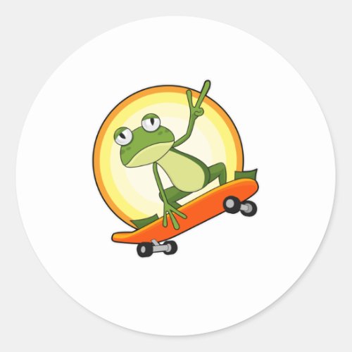 Frog as Skater with Skateboard Classic Round Sticker